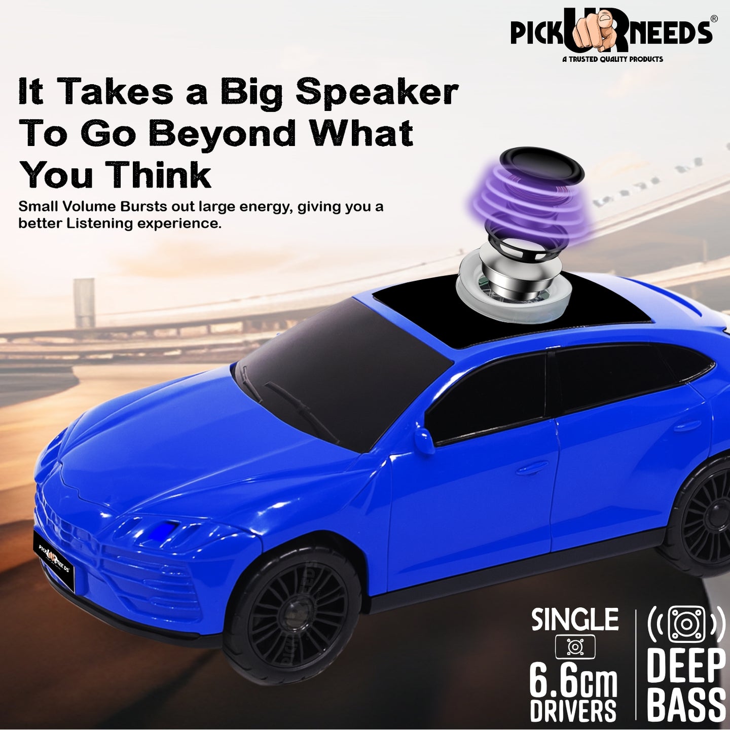 Pick Ur Needs Rechargeable Car-Shaped Speaker – RGB LED Light, USB/FM/SD Card, Type-C, 1200mAh